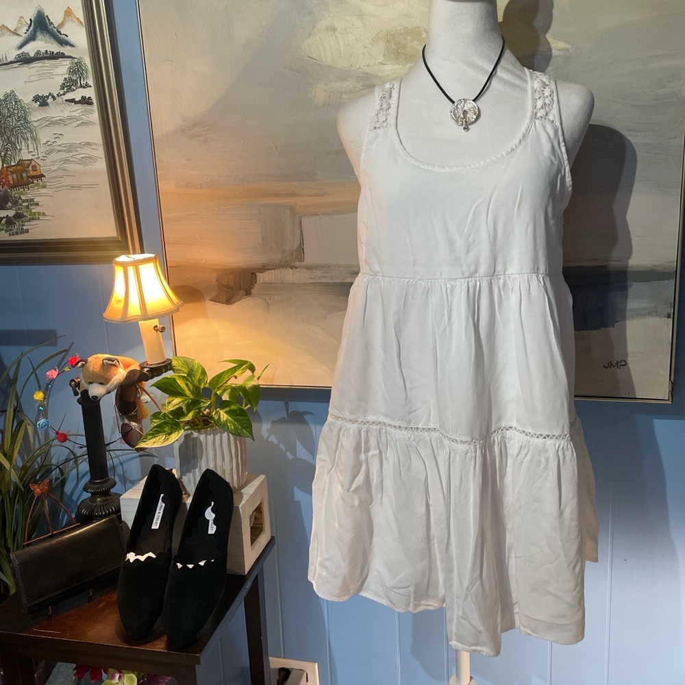 American Eagle Outfitters Cream Tiered Mini Dress